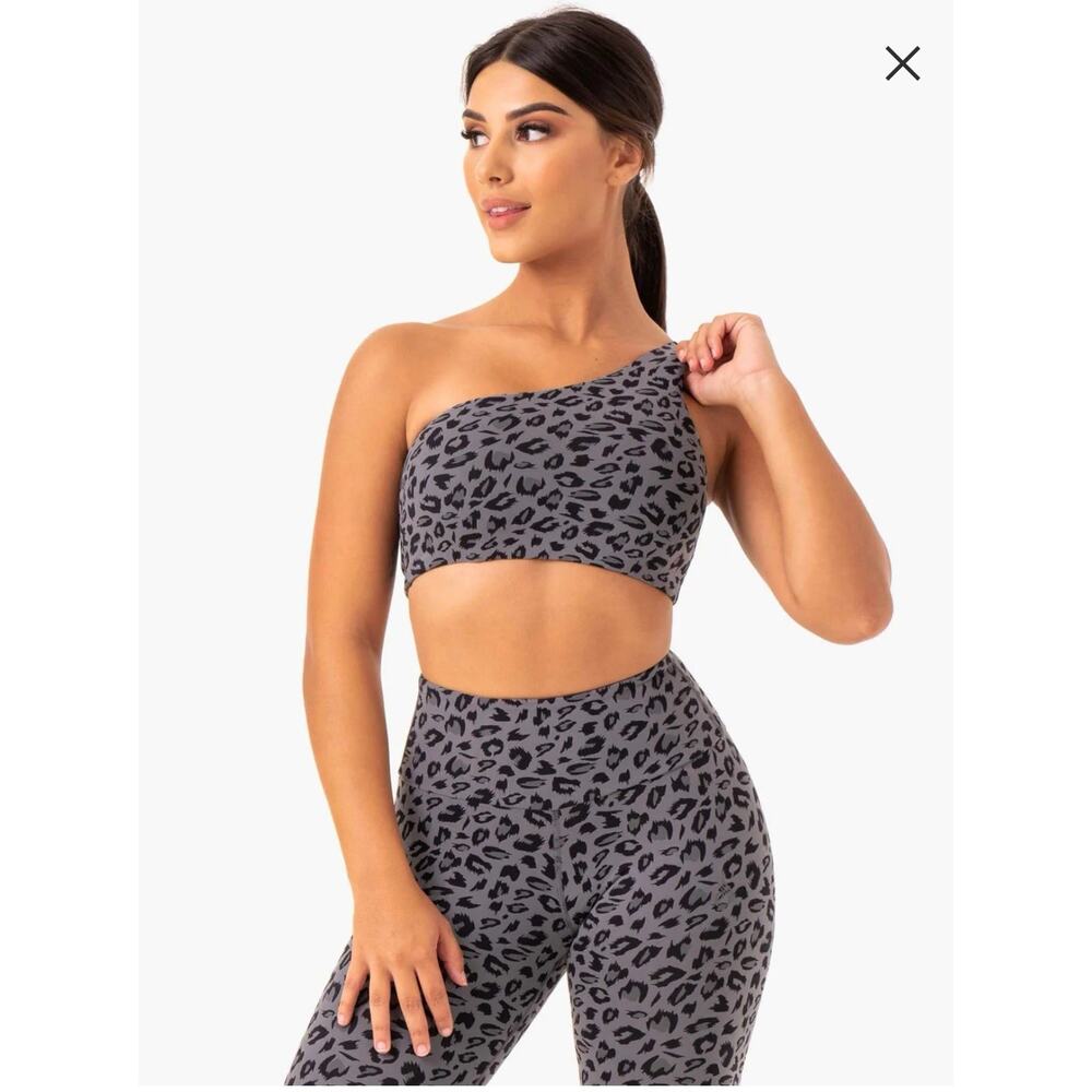 Ryderwear Adapt One Shoulder Sports Bra Size M | Grey Leopard Print